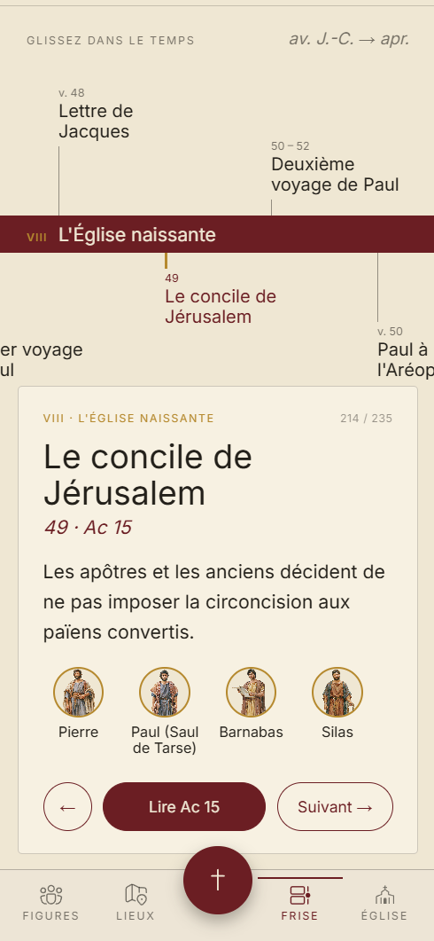 Écran Compendium de Bibliae : frise chronologique de l'histoire sainte